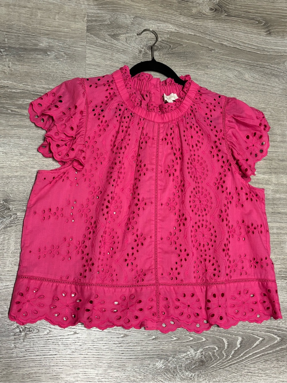 NWT Jennifer & Grace Pink Eyelet Embroidered Top Button Back XL